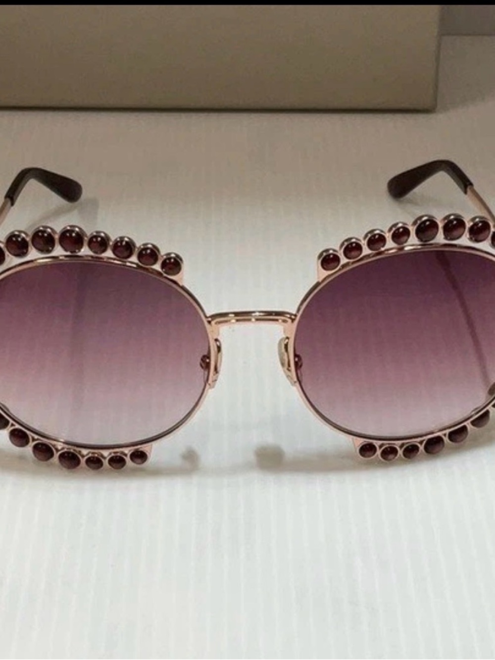 Elie Saab Round Pink Gradient Sunglasses with Bead Accents